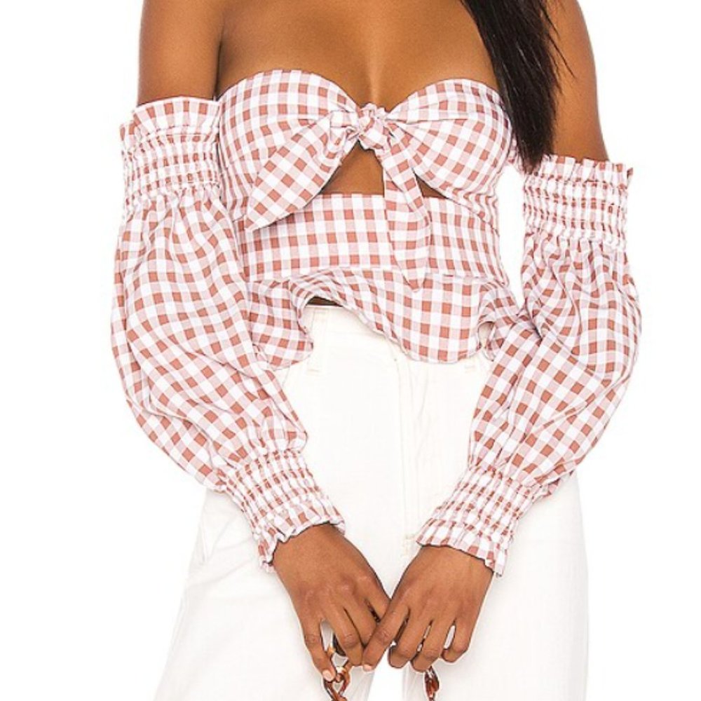 Song of Style Nora Top in Taupe Gingham Size M